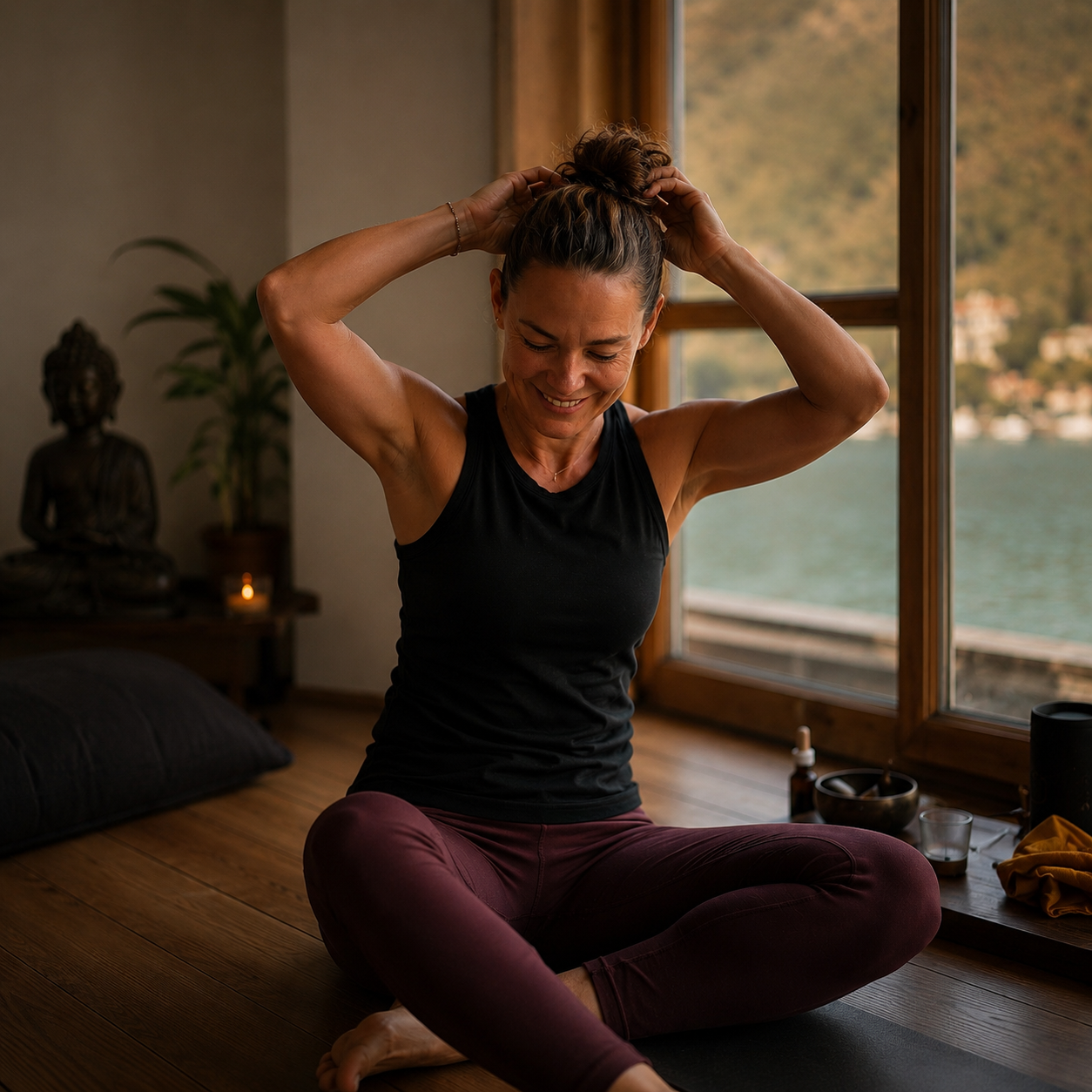 Sarah teaching and practicing yoga