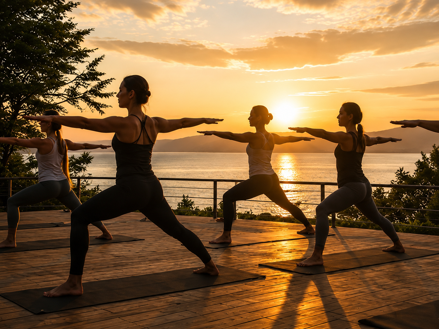 Yoga class at sunset